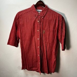 Columbia red plaid short-sleeve cotton shirt - XL.